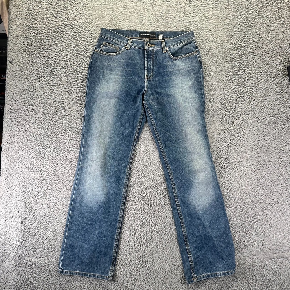 Express Jeans Women's 10 Blue Cotton Denim Bootcut Leg Low Rise Faded Workwear